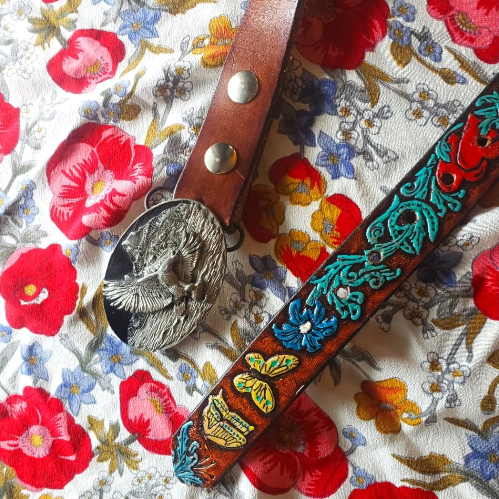 Vintage Tooled Leather Belt - Picture 1 of 8